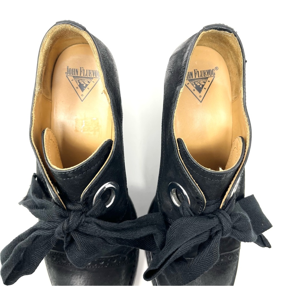 John Fluevog Black Leather East End Templeton Lace Up Oxford Shoes Heels Pumps 7 - Picture 5 of 13